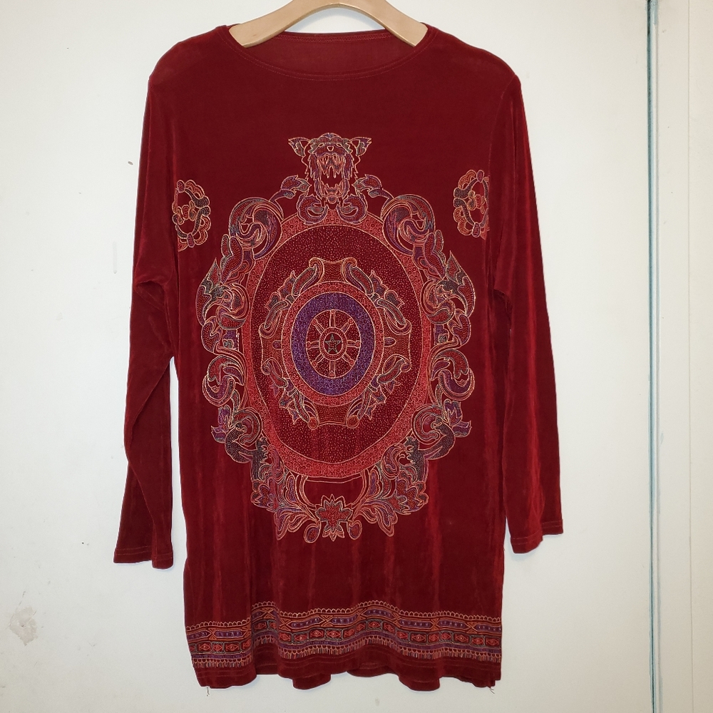 Antique Chinese Decorative Long Sleeve Shirt Dark Red